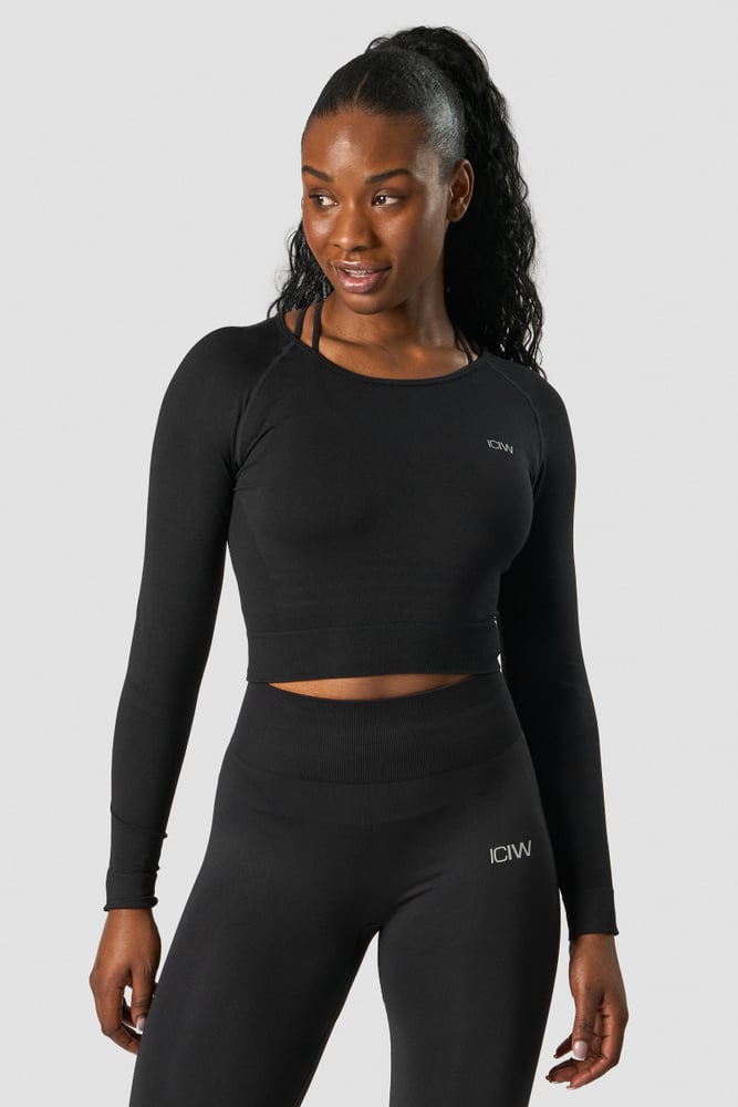 define seamless ls crop top black wmn