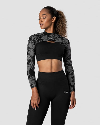 define seamless ls shoulder top tie dye black