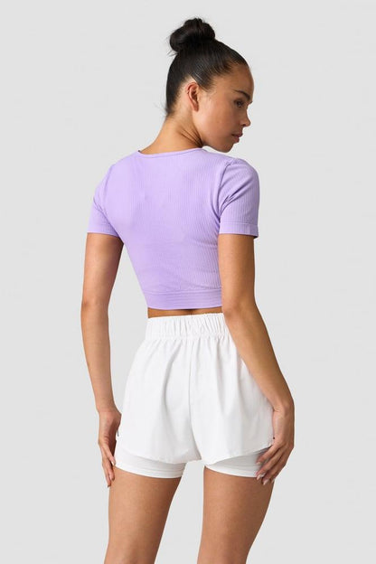 ICANIWILL - Ribbed Define Seamless Cropped T-shirt - Lavender